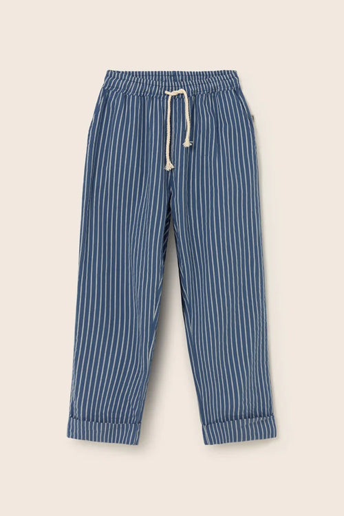 Cozmo- Aero Striped Linen- Look Pants in Navy