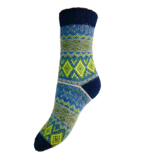 Dark blue and yellow Scandi patterned soft Cosy socks