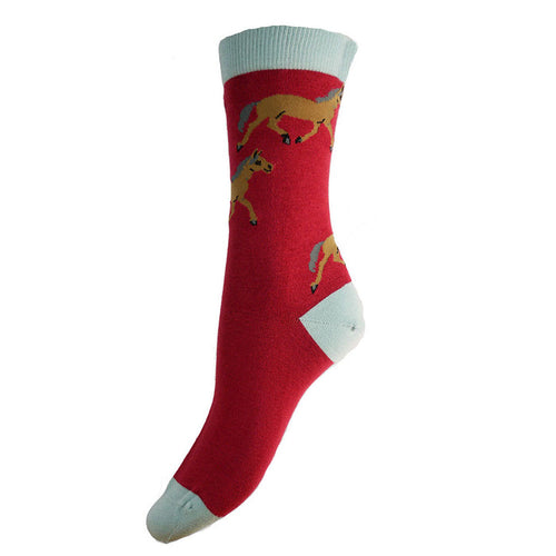 Dark red Horses Bamboo socks