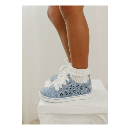 L'Amour Toddler Girls Denise Denim Cut Out Sneaker With Scalloped Lace