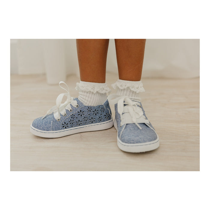 L'Amour Toddler Girls Denise Denim Cut Out Sneaker With Scalloped Lace