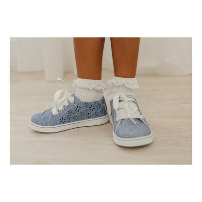 L'Amour Toddler Girls Denise Denim Cut Out Sneaker With Scalloped Lace