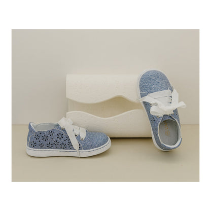 L'Amour Toddler Girls Denise Denim Cut Out Sneaker With Scalloped Lace