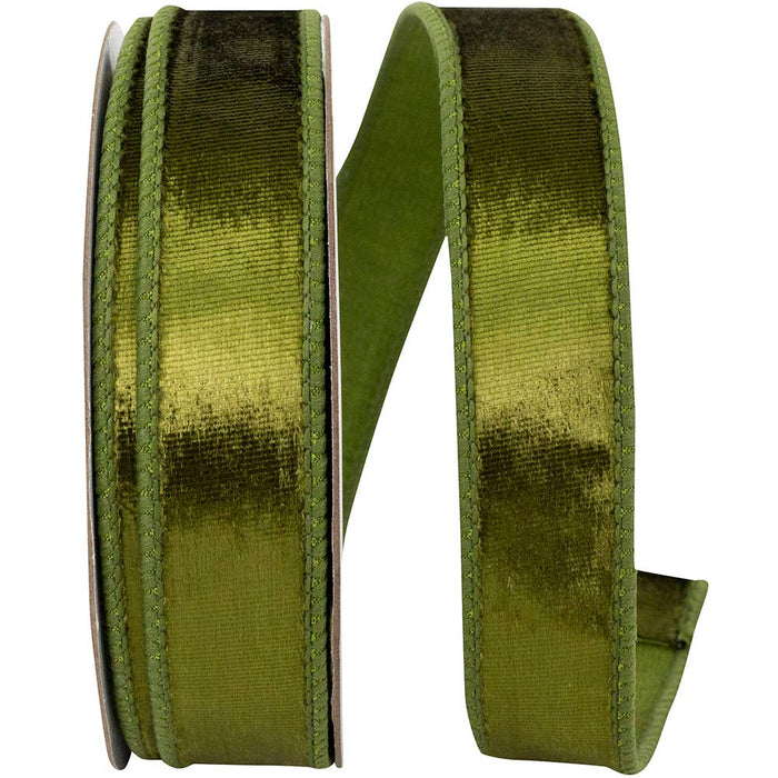 Designer Plush Velvet Elite Wired, Olive, 1 In, 10 Yards