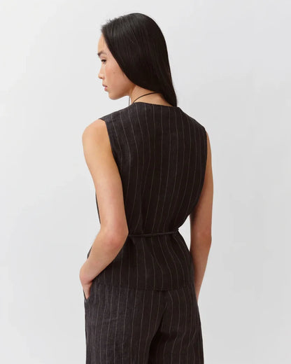 Diega - Gapio Vest in Black and Ecru Stripe