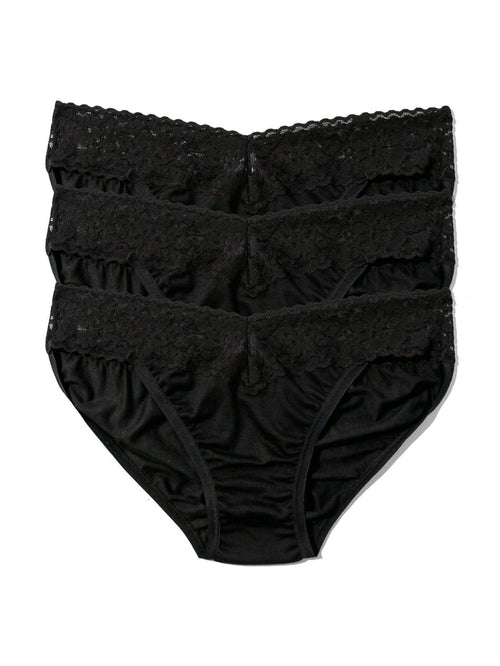 Black DreamEase™ V-kini 3 Pack, Tencel Modal bikini panties with lace waistband - Flat Lay | Hanky Panky