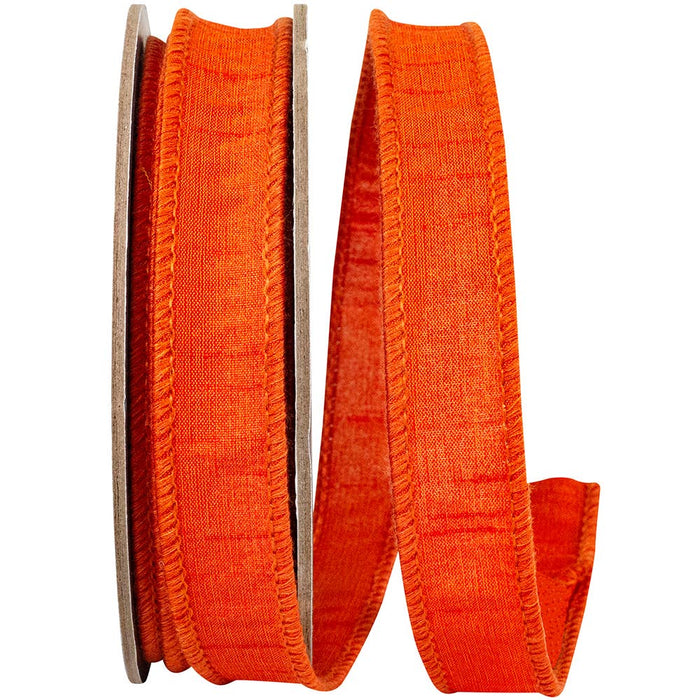 Dupioni Supreme Wired Edge Ribbon, Orange, 7/8 In, 10 Yards