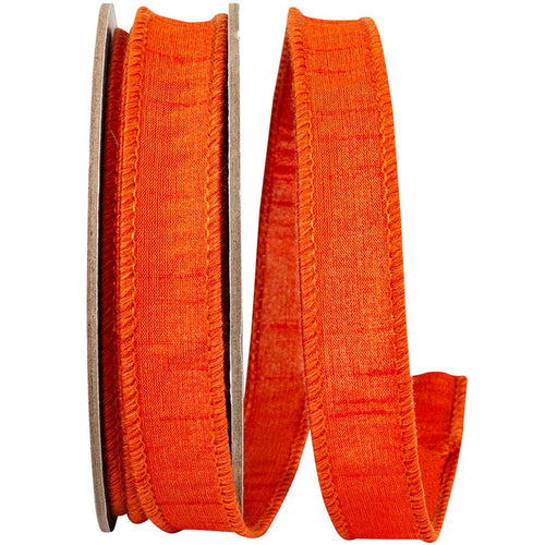 Dupioni Supreme Wired Edge Ribbon, Orange, 7/8 In, 10 Yards