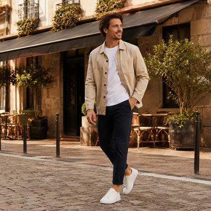 Men's leather lace-up sneakers, white with low-top silhouette and rubber sole