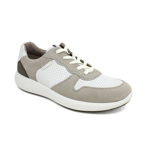 Grey men’s sport sneakers with lace-up front and perforated panels