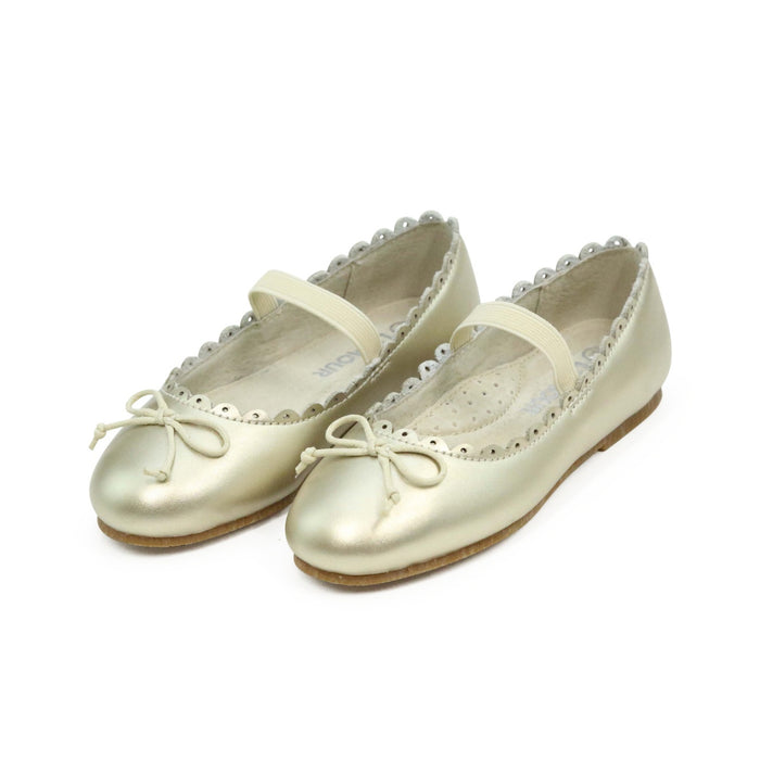 L'Amour Girls Eliza Scalloped Leather Ballerina Flat - Gold