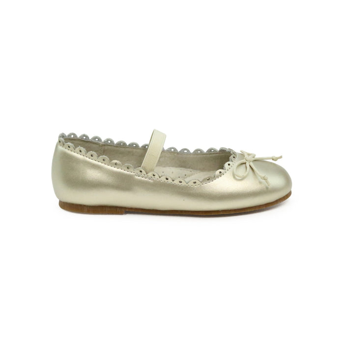 L'Amour Girls Eliza Scalloped Leather Ballerina Flat - Gold