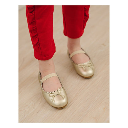 L'Amour Girls Eliza Scalloped Leather Ballerina Flat - Gold