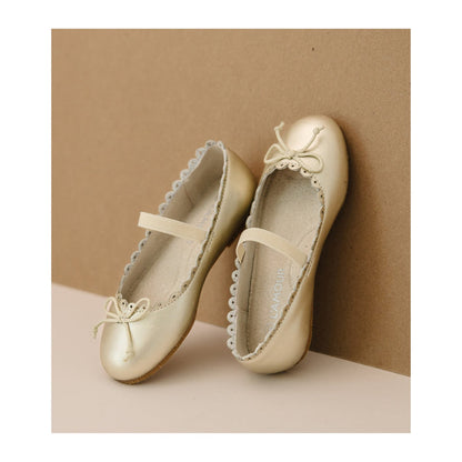 L'Amour Girls Eliza Scalloped Leather Ballerina Flat - Gold