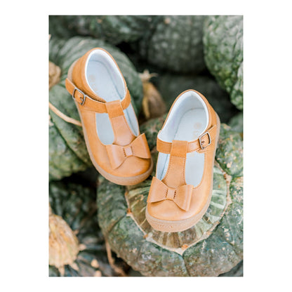 Toddler Girl's Bow Flat - Emma Mustard T-Strap Mary Jane - L'Amour Shoes