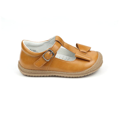 Toddler Girl's  Bow Flat -Emma Mustard Bow T-Strap Mary Jane - L'Amour Shoes