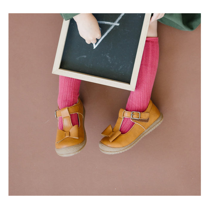 Toddler Girl's Bow Flat - Emma Mustard T-Strap Mary Jane - L'Amour Shoes