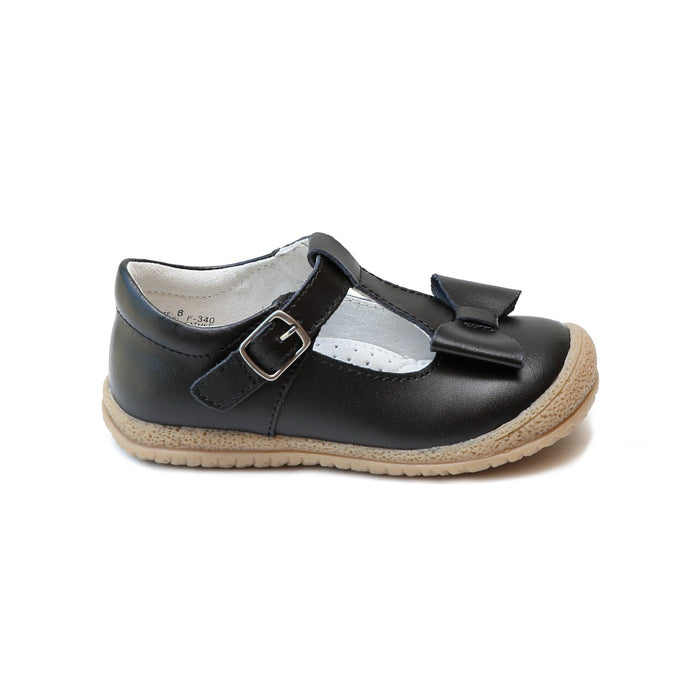 Emma Bow Black Leather Mary JAne- Toddler Girls' back to school shoe - L'Amour Shoes