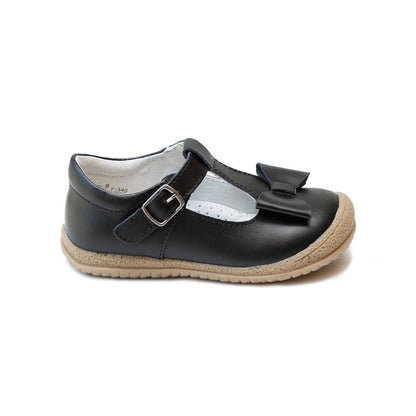 Emma Bow Black Leather Mary JAne- Toddler Girls' back to school shoe - L'Amour Shoes