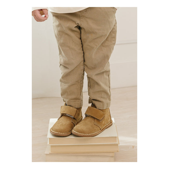 Toddler Boys Velcro Desert Boot - Emmett Nubuck Khaki Leather Stitch Down - L'Amour shoes