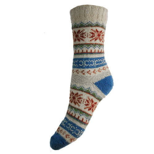 Fawn and blue Scandi patterned soft Cosy socks