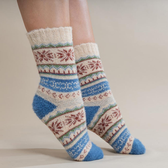 Fawn and blue Scandi patterned soft Cosy socks