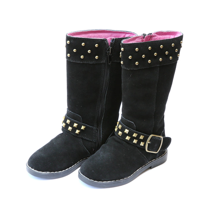Black Carly Tall Studded Suede Boot - L'Amour Boots