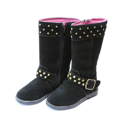 Black Carly Tall Studded Suede Boot - L'Amour Boots