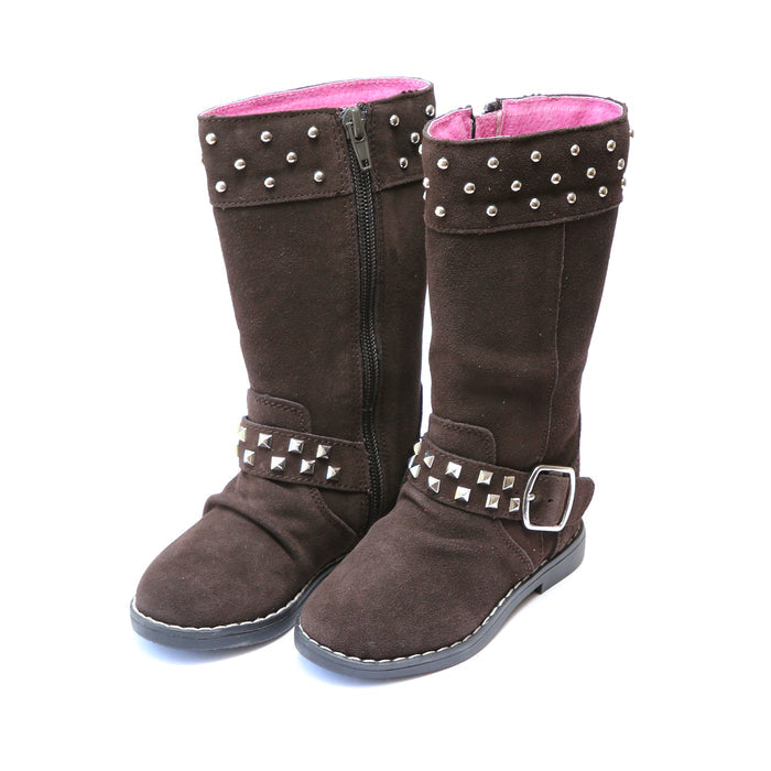Brown Carly Tall Studded Suede Boot - L'Amour Boots