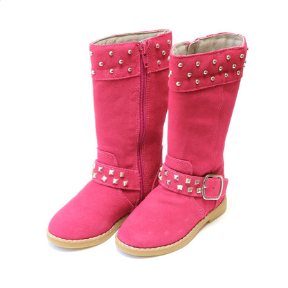 Fuchsia Carly Tall Studded Suede Boot - L'Amour Boots