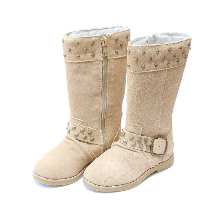 Sand Carly Tall Studded Suede Boot - L'Amour Boots