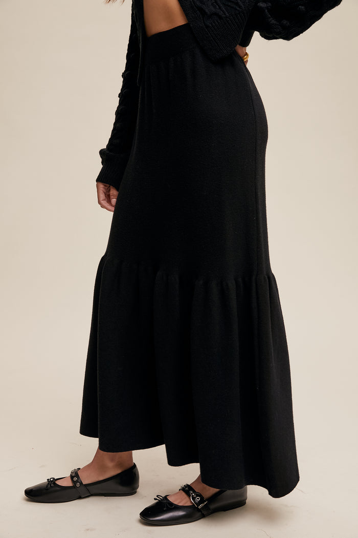 Flounce Hem Skirt - Black