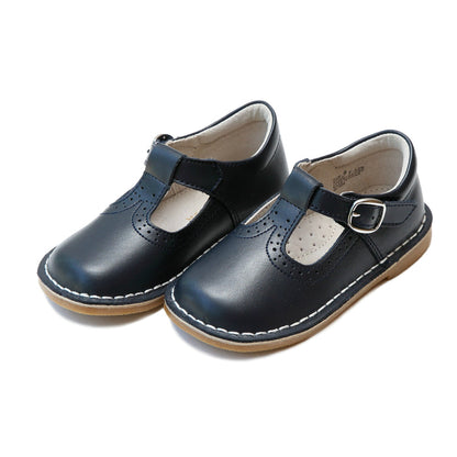Frances Navy T-Strap Perforated Mary Jane - L'Amour Shoes