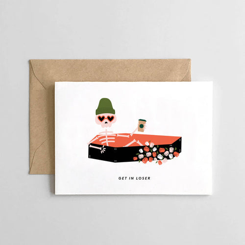 Get in Loser - Skeleton Coffin - Halloween Card