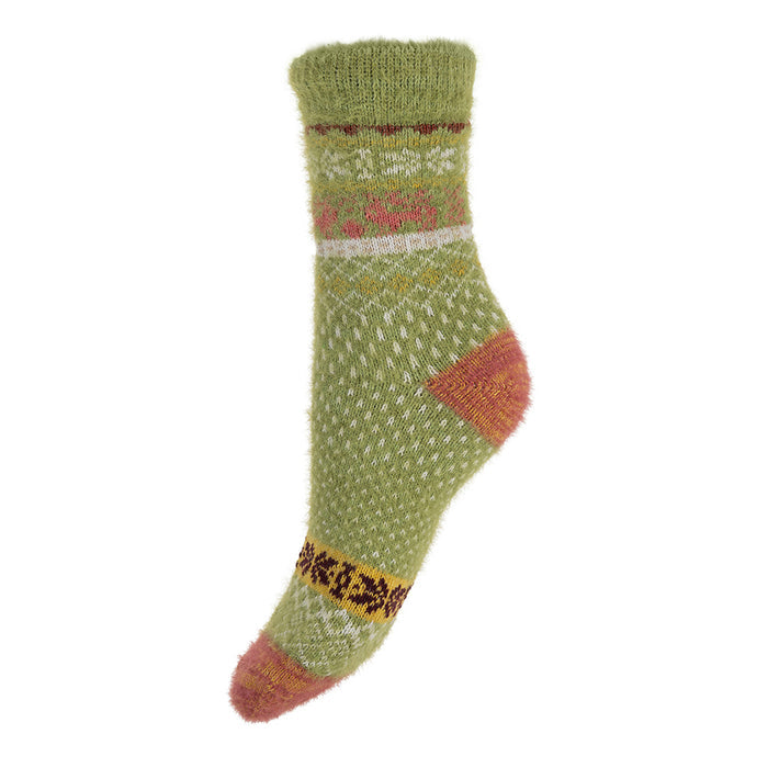 Green and white patterned soft Scandi Cosy socks