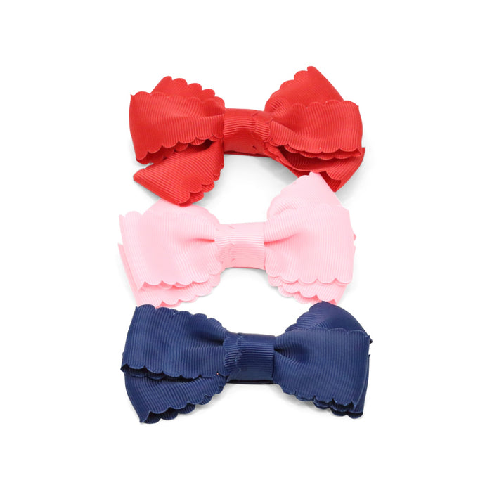 L'Amour Girls Grosgrain Scalloped Bow Hair Clip Navy