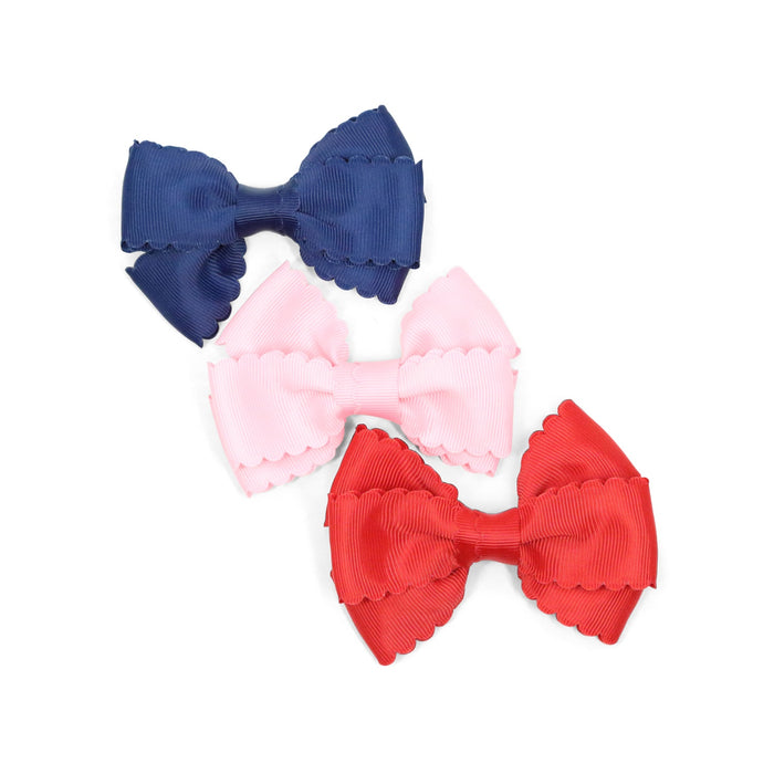 L'Amour Girls Grosgrain Scalloped Bow Hair Clip Navy
