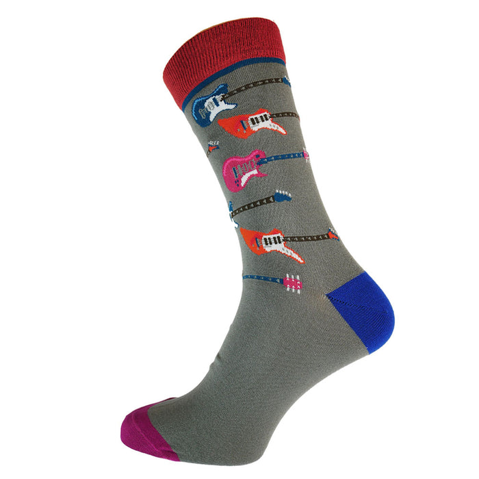 Guitar Print Men's Bamboo Socks - Music Lover Crew Socks