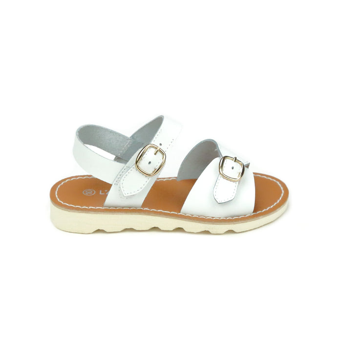 Hera Buckled White Sandal - L'Amour Shoes - Girls Toddler Wedge Sandal