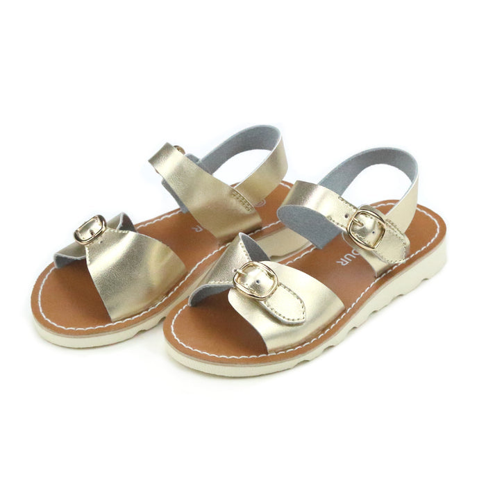Hera Buckled Gold Sandal - L'Amour Shoes - Girls Toddler Wedge Sandal