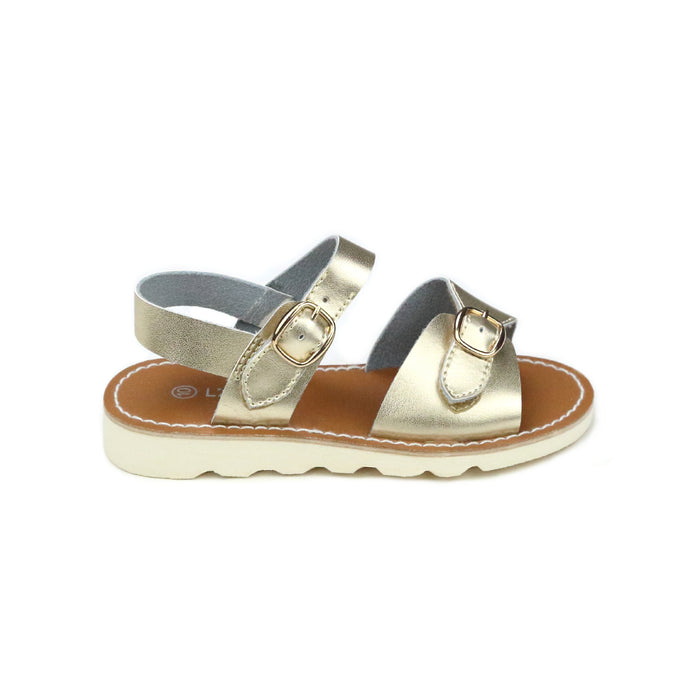 Hera Buckled Gold Sandal - L'Amour Shoes - Girls Toddler Wedge Sandal