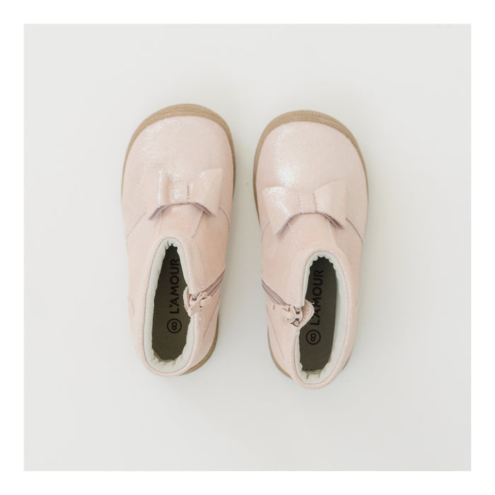 Toddler Girl's Bow Blush Pink Leather Boot - Hilary - L'Amour Shoes