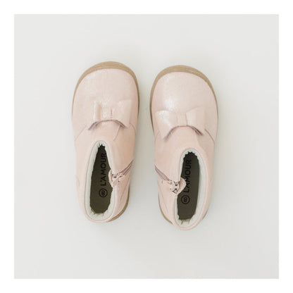 Toddler Girl's Bow Blush Pink Leather Boot - Hilary - L'Amour Shoes