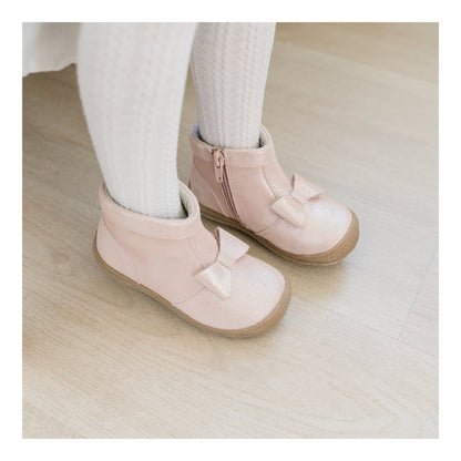 Toddler Girl's Bow Blush Pink Leather Boot - Hilary - L'Amour Shoes