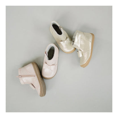 Toddler Girl's Bow Champagne Leather Boot - Hilary - L'Amour Shoes
