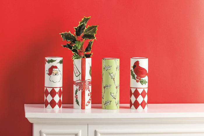 Holly Painted Stem Vase