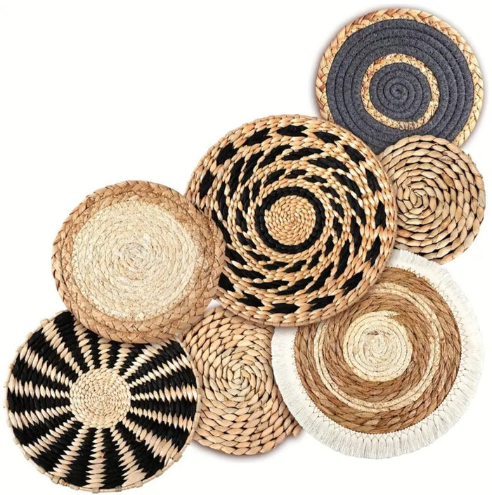 Home Decor - Boho Wall Decor - Handwoven Seagrass Hangings, Multi-Size 7 pcs.