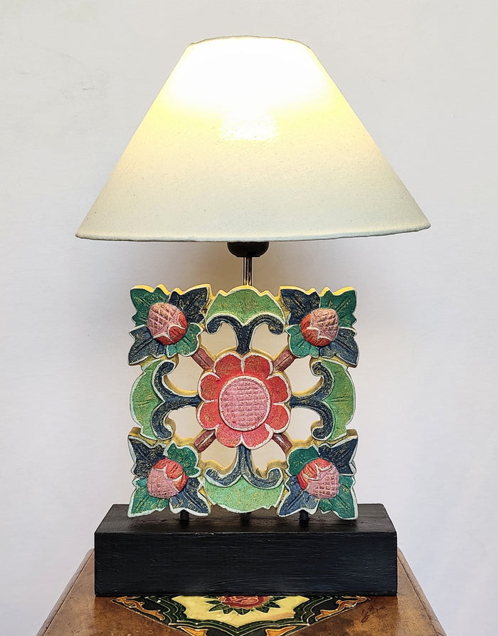 Home Decor: Hand Carved Table Lamp with Foral Motifs.
