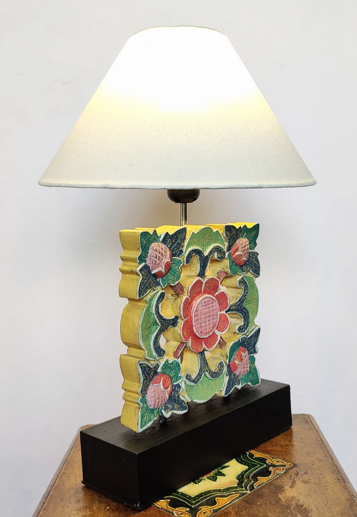 Home Decor: Hand Carved Table Lamp with Foral Motifs.
