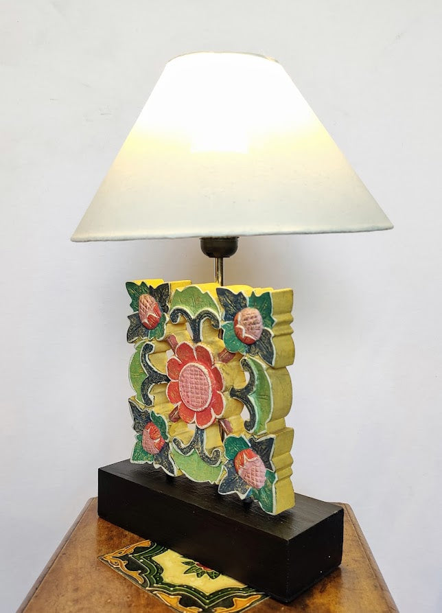 Home Decor: Hand Carved Table Lamp with Foral Motifs.